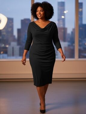 Chaps Draped Black Dress - XL